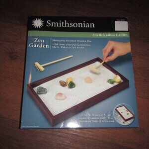 Smithsonian 54366 Mahogany Finish White Sand Relaxation Zen Garden Kit 7" x 12"